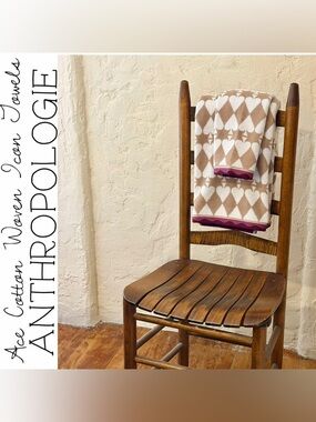 Anthropologie Ace Cotton Woven Icon Bath & Hand Towel Set